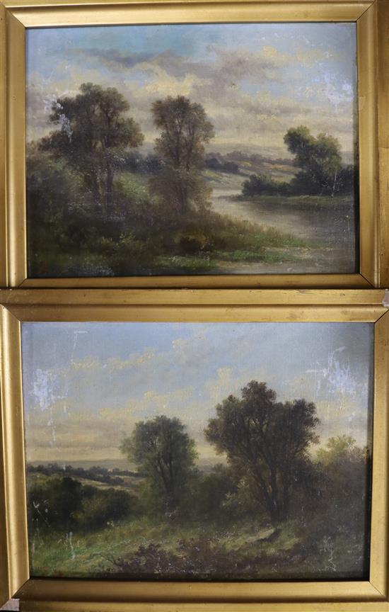 Continental School pair of oils landscapes, initialled A.S, 16 x 22cm.